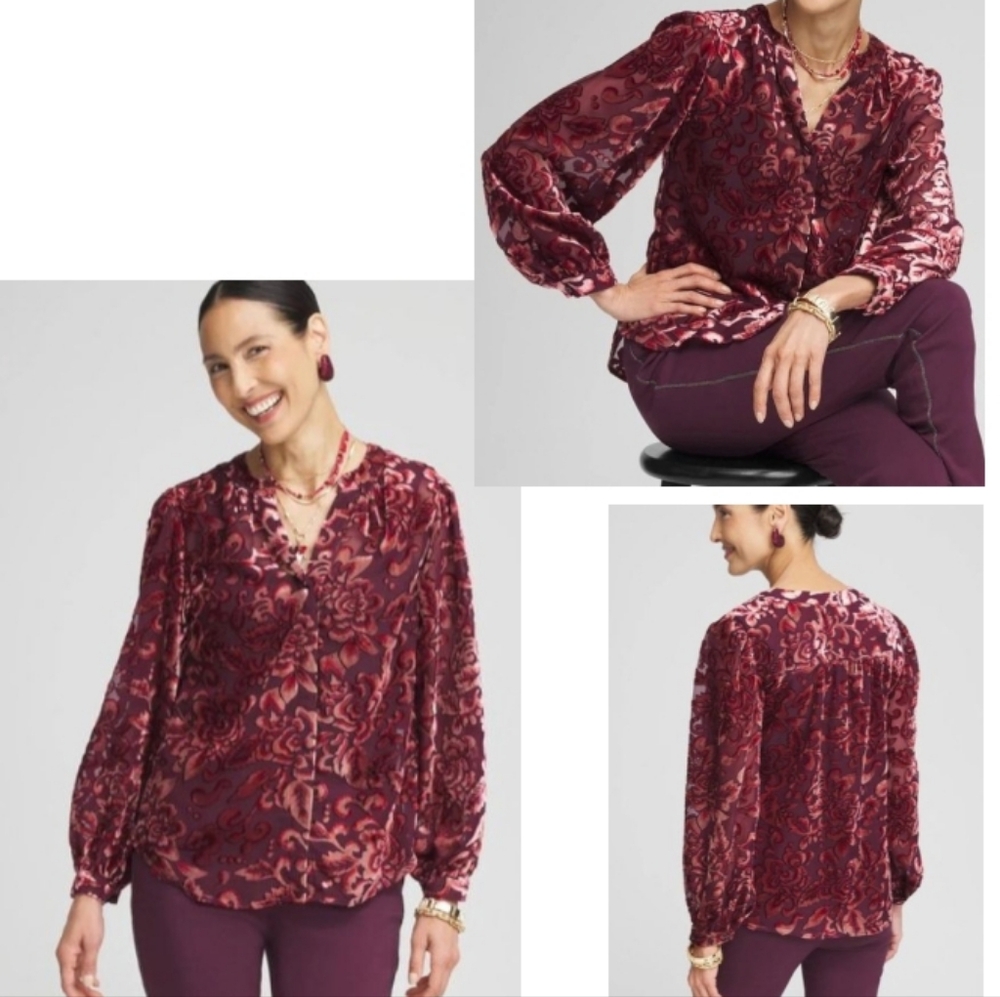 Chico's Velvet Burnout Floral Blouse